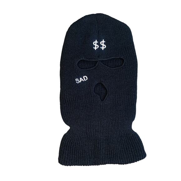 New Vegan Black Sad Money Knit Balaclava Ski Mask Full Face‎ Beanie Hat Rave - Picture 3 of 3